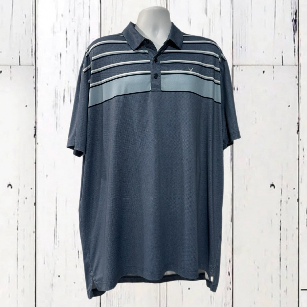 Callaway Opti-Dri Men’s Golf Polo Shirt Size L Navy Blue Hex Print Short Sleeve